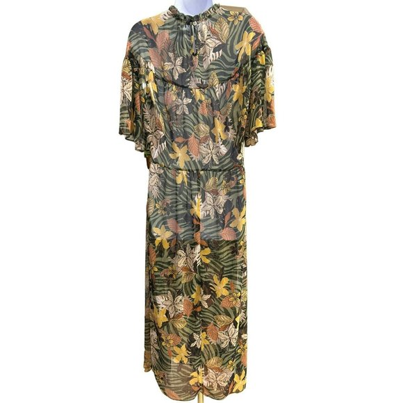 dRA Los Angeles Women's Botanical Sheer Dress Size Small Short Sleeve Maxi Dress - Picture 2 of 4